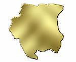 Suriname 3d golden map isolated in white