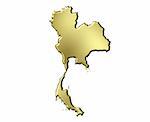 Thailand 3d golden map isolated in white