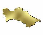 Turkmenistan 3d golden map isolated in white