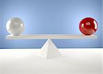 A white and a red sphere sitting in balance - 3d render