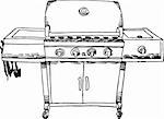 Metal outdoor cooking appliance (barbeque/bbq) grill - black and white.