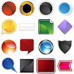 A set of 16 icon buttons in different shapes and colors - blank.