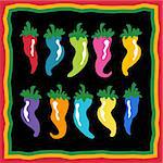 Set of chili peppers with festive border.