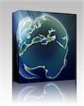 Software package box Globe map illustration of the Europe and Africa