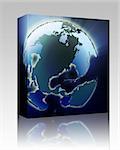 Software package box Globe map illustration of the Americas continents