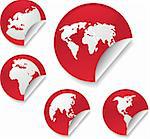 World map icons on round sticker shapes
