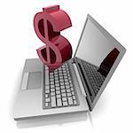 Computer online finance money with dollar sign  and notebook