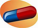 Illustration of medical pill, medicine capsule in blue and red