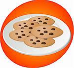 Chcocolate chip cookies on plate illustration orange background