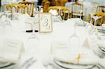 Elegant tables  set up for a wedding banquet