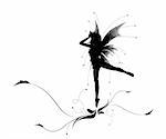 Illustration of a silhouette dancing elf on a beautiful flower