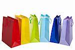 Brightly colored shopping bags in a rainbow of colors.