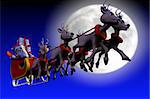 Santa and his deer are flying to deliver the gifts