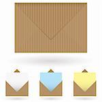 Brown striped envelope with shadow and single piece of paper