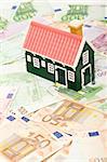 House on money field of euro banknotes - finance concept