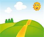 nice illustration of sunny landscape isolated on background