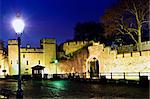 Illuminated Tower of London walls at night