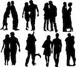 Set of happy couple silhouettes. Vector Illustration
