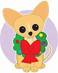 Chihuahua  dressed for Christmas with a wreath around its neck
