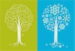 The same vector oak tree in different seasons (summer and winter)