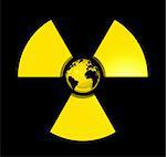 3D isolated world globe in the center of a radioactive symbol icon