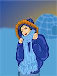 illustration of a girl in a warm winter jacket