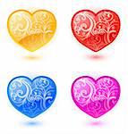 Set of vector colorful floral hearts for Valentine?s Day