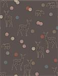 Vector seamless pattern featuring baby deer line art and contemporary polka dots.