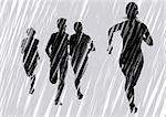 Vector drawing fleeing women. Silhouettes on an gray background
