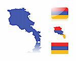 Armenian map including: map with reflection, map in flag colors, glossy and normal flag of Armenia.