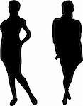 2 Elegant Women silhouettes on white background. Editable Vector Image