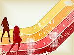 Retro  Grunge Background with two girls silhouettes. Editable Vector