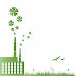 ecology illustration with green factory and flower