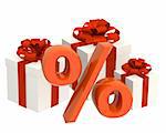 Percentage and gifts - isolated over white