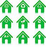 set of green houses icons, environment, recycle and energy saving