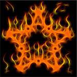 Abstract of mystery pentagram-symbol. Flame-simulated on black background.