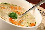 Turkey or chicken soup with carrot, noodles and parsley