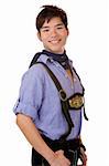 Closeup of Asian Boy dressed in Bavarian Oktoberfest cloth. Isolated on white.