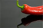 close-up on a fresh chili pepper, isolated on black, copy space