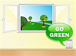 Electric Outlet Saying Go Green with Beautiful Window. Editable Vector Image