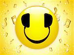 Smiley DJ Background with Music Notes and Stars. Editable Vector Image