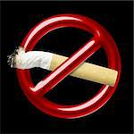 Illustration of a red symbol of an interdiction which crosses cigarette