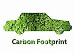 An illustration of a car made up of green leaves to represent environmental issues or carbon footprint.