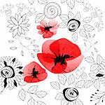 abstract floral seamless pattern with poppy