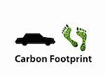 An illustration of a car with footprints made up of green leaves to represent environmetal issues or carbon footprint.