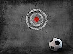 Dark gray wall grunge with soccer ball hit the target