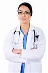 Stock image of female health care professional over white background