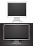 Modern black monitors on a black and white background