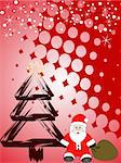 vector illustration of santa claus on and a christmas tree