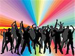 vector illustration of young people silhouettes on a colorful background